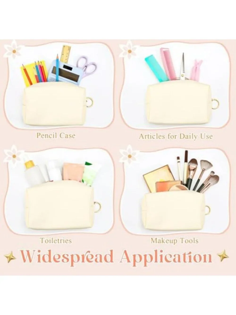 24 Pcs Preppy PU Leather Makeup Bags Set - Stylish Cosmetic Organizers in Beige